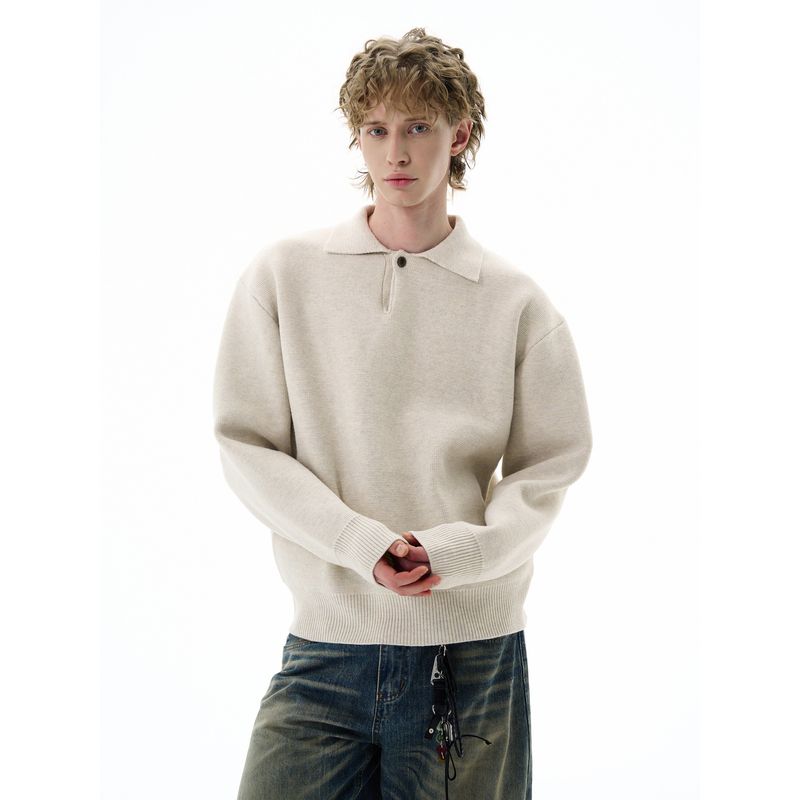 Kisko American Old Money Style Thick Heavy Polo Collar Sweater for Men and Women Cleanfit Lazy Casual Knitwear