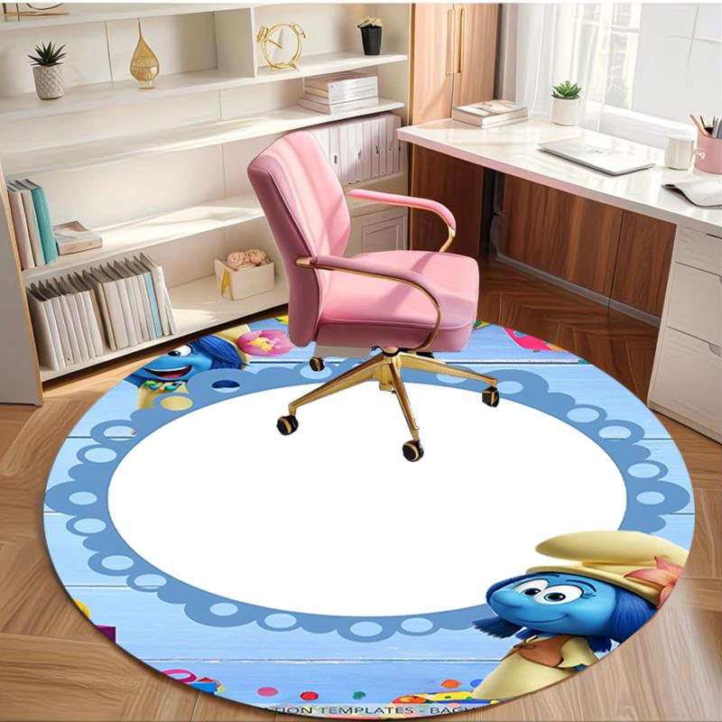 Blue Smurfs Print Round Rug, Washable Floor Carpet, For Entryway Dorm Laundry Room Office Study, Home Decor Birthday Christmas Gift