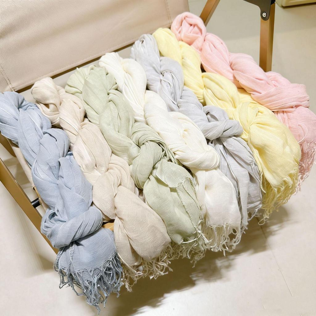 Bufanda de Lino para Mujer - Chal Ligero de Algodón y Lino de Color Sólido con Borlas, Estilo Bosque Artístico, Protección Solar, Moda Japonesa Coreana.