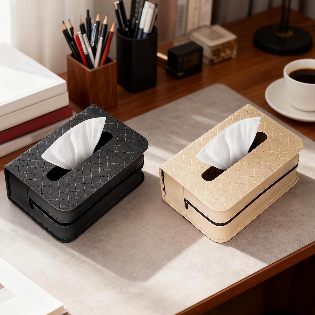 Car Tissue Box Large Rectangle PU Leather Home Supplies with Elastic Bands Tissue Box Holder for Home Desk Offices Table Dresser