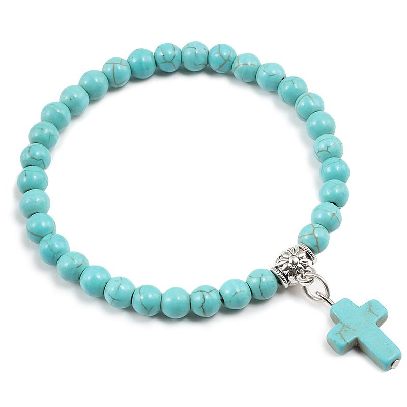 Gebetsarmband 6MM Onyx Natursteinperlen Religion Jesus Kreuz Anhänger Armbänder Armreifen für Männer Frauen Yoga Freundschaft Schmuck