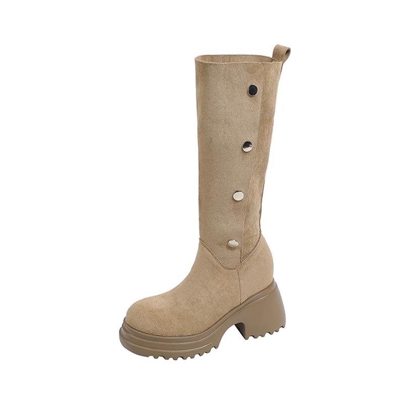 Two wear Maillard boots, women's thick-heeled versatile platform boots, small height-increasing knight boots, high-heeled stacked boots