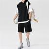 Pánská jarní a letní sportovní souprava pro teenagery plus size s krátkým rukávem, mikina s kapucí + šortky, pohledný dvoudílný set