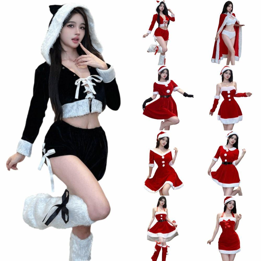 Santa Hat Christmas Dress Santa Claus Christmas Perform Costume Sexy Bunny Girl Costume  Xmas Suit