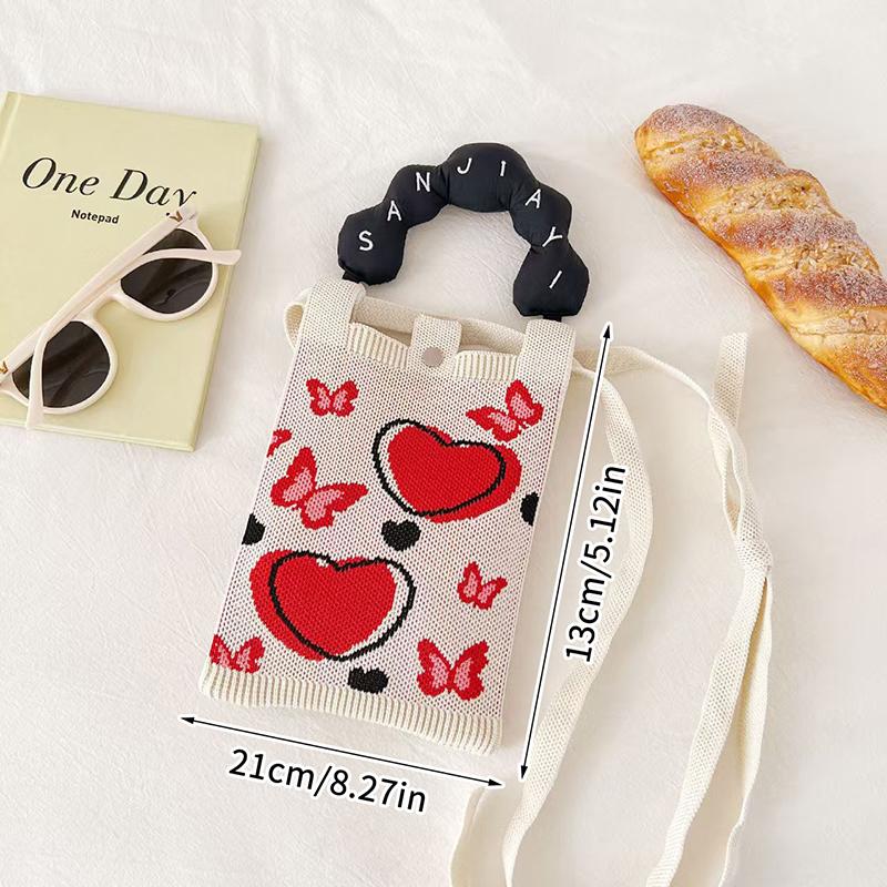 Ins Style Knitted Phone Bag Student Messenger Bag Tote Bag Shoulder Bag Crossbody Bag Handbag Key Holder Lipsticks Pouch