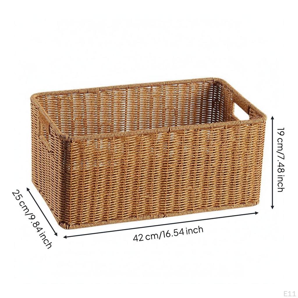 Rectangular Woven Basket Light Brown Container Reinforced rimed for Home Organization