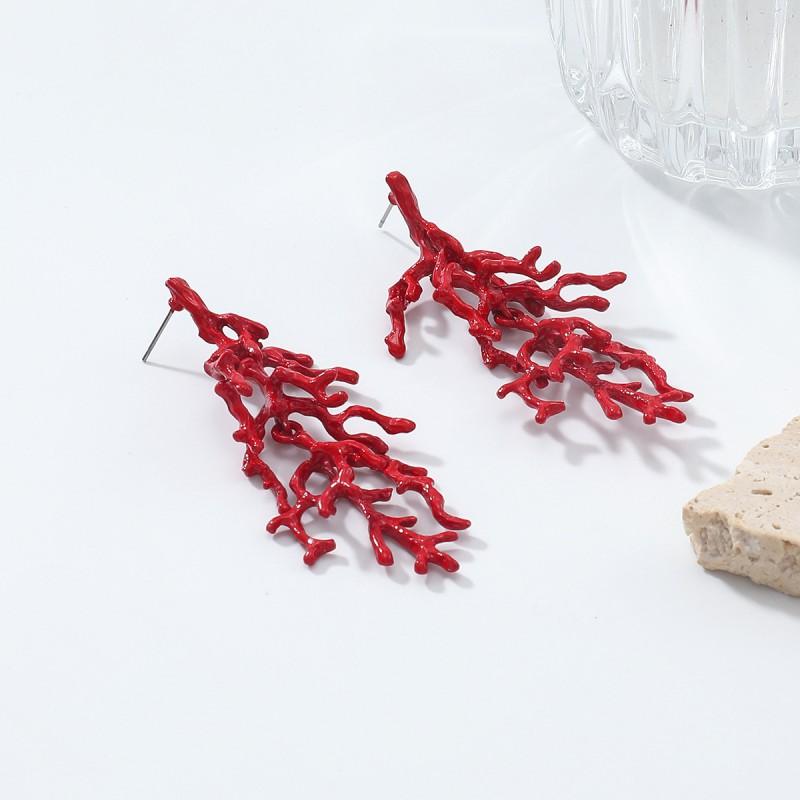 Womens Layered Coral Earrings In Red Zinc Alloy Geometric Design 2025 Fashion Statement Jewelry