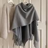 Damen Winter Warmer Gestrickter Schal Mit Fransen Schlitzdesign Dicker Umhang-Stil Wickel Reisefotografie