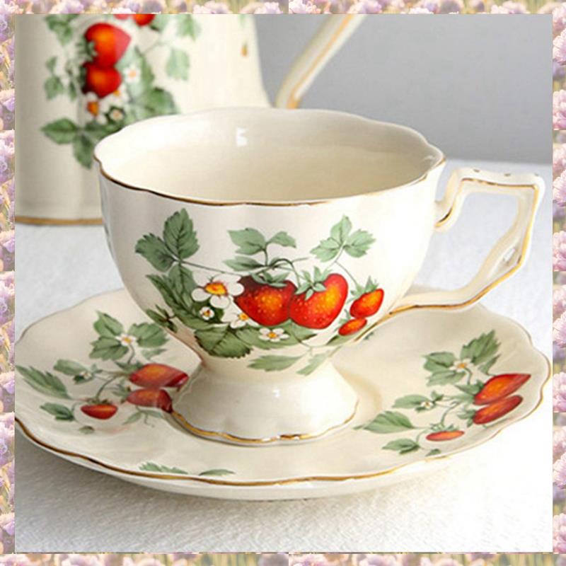 2X French Retro Teapot Coffee Cup Set Gold Edge Cup Saucer Flower Big Teacup English Afternoon Tea Cup B