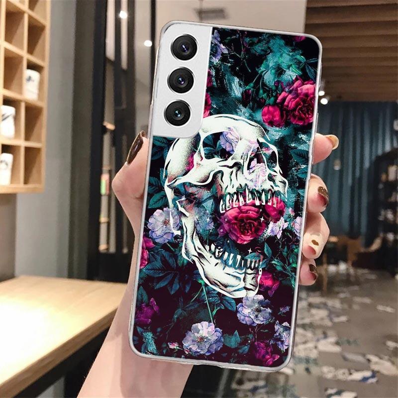 Floral Sugar Skull Flower Soft Phone Case For Samsung Galaxy S24 S23 S22 S25 Ultra S21 Plus S20 FE S10 + S24Ultra Pattern Capa S