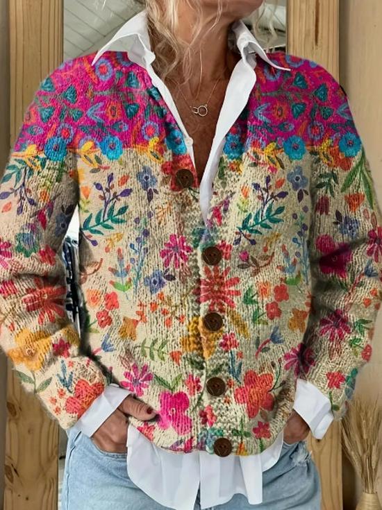 3D Digital Print Women's Cardigan Jacket - Autumn/Winter European & American Style Polyester