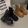 Martin Boots Women's Autumn New Versatile Splicing Cloth Thick-soled Muffin Strap Locomotive Boots Small Short Boots