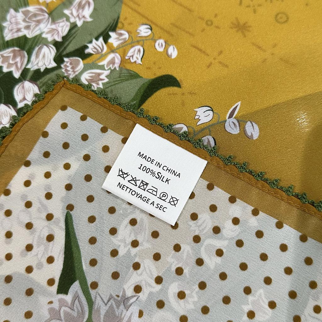 Silk double crepe 71 square scarf yellow flower picture summer thin sunscreen shawl women's exquisite lace mulberry silk scarf