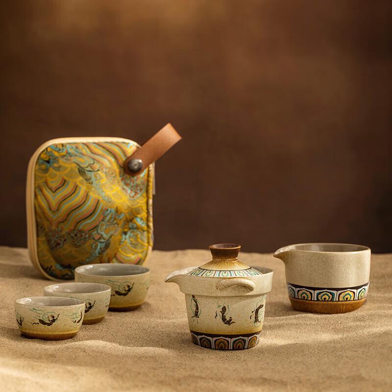 NEW CASTLE Dunhuang Flying Apsaras Portable Ceramic Tea Set
