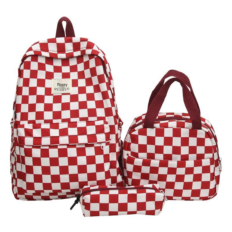 

Набор из трех рюкзаков в клетку: Студенческий рюкзак, простая сумка, пенал No Pendant