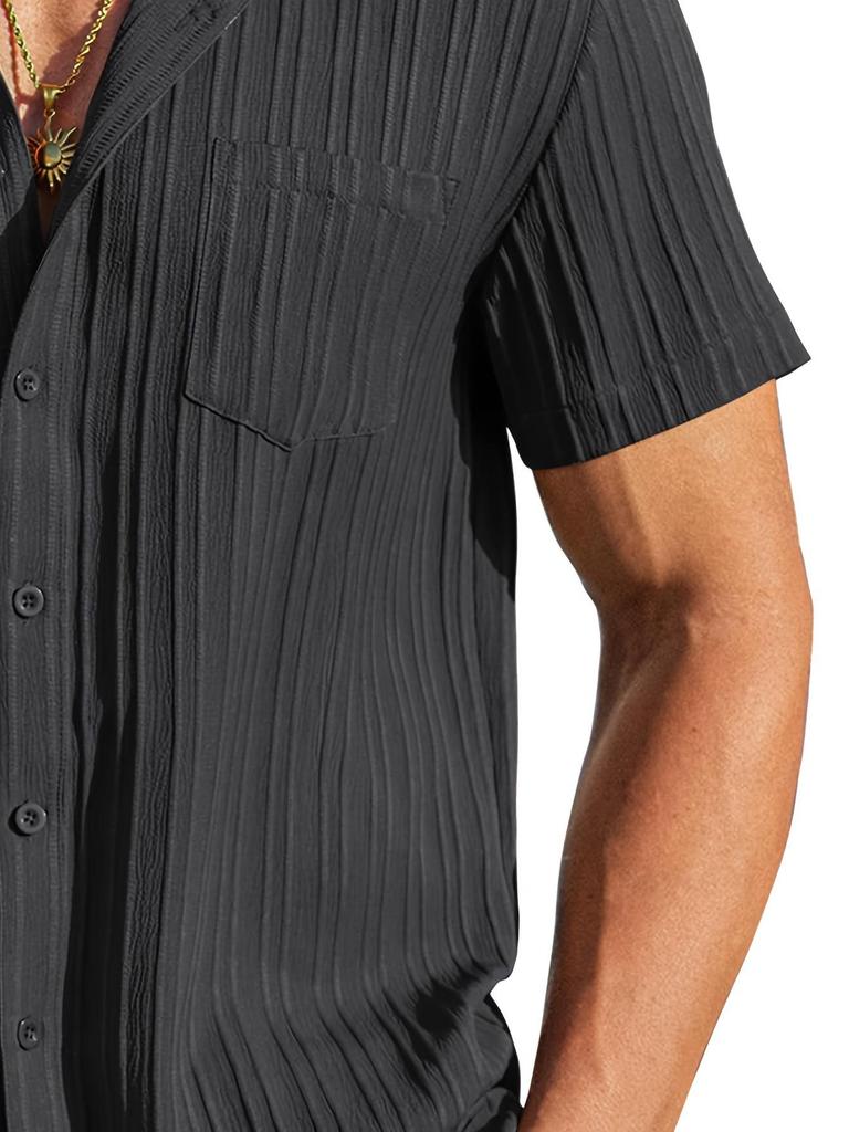 Men's Summer Trendy Solid Color Lapel Sports Casual Shirt