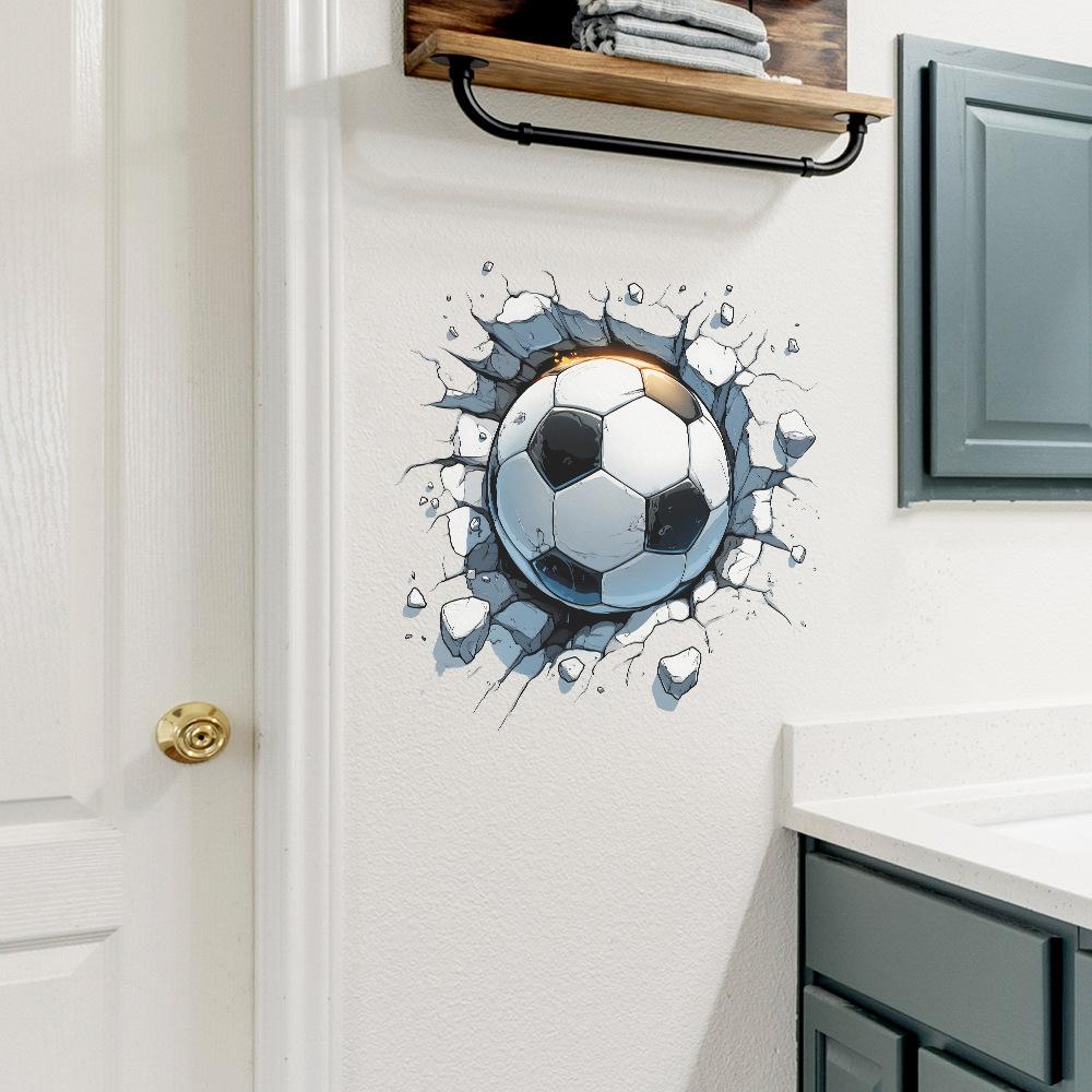 Cartoon 3D Wall-breaking Football Living Room Entrance Hall Home Wall Decoration Stickers