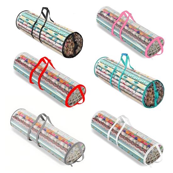 Gift Wrap Roll Bag Clear Wrapping Paper Storage Bag Holiday Wrap Organizer Tote with Handles