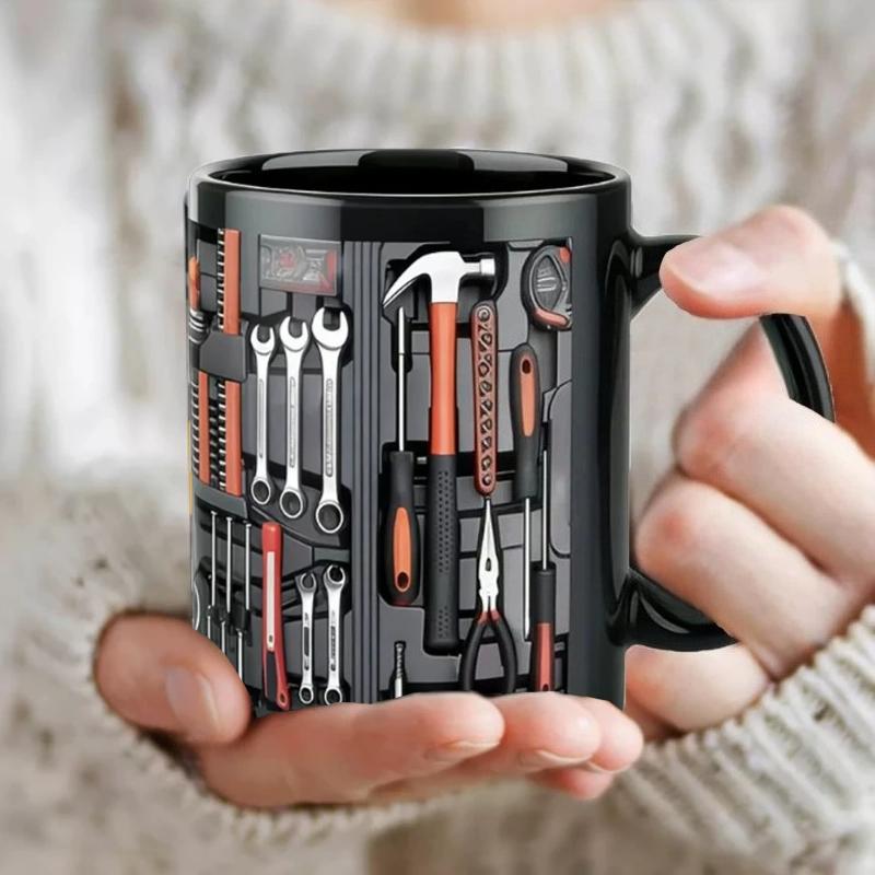 1 Stück Keramik handbemalte mechanische Tasse, Werkzeugkasten Keramik Kaffeetasse, geeignet für Zuhause, Bar, Camping und Autoenthusiasten