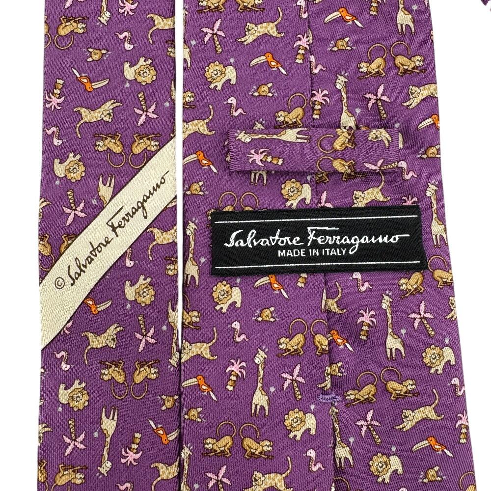 Salvatore Ferragamo Animal Pattern silk tie purple silk mens Used