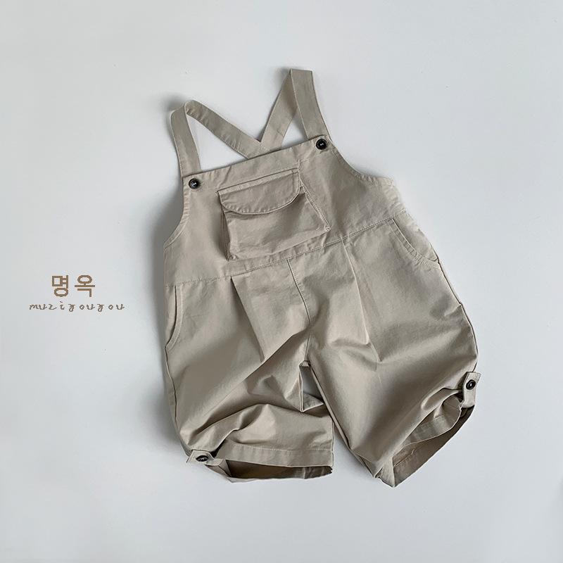 Solid Color Casual Versatile Korean Style Unisex Kids Suspender Long Pants