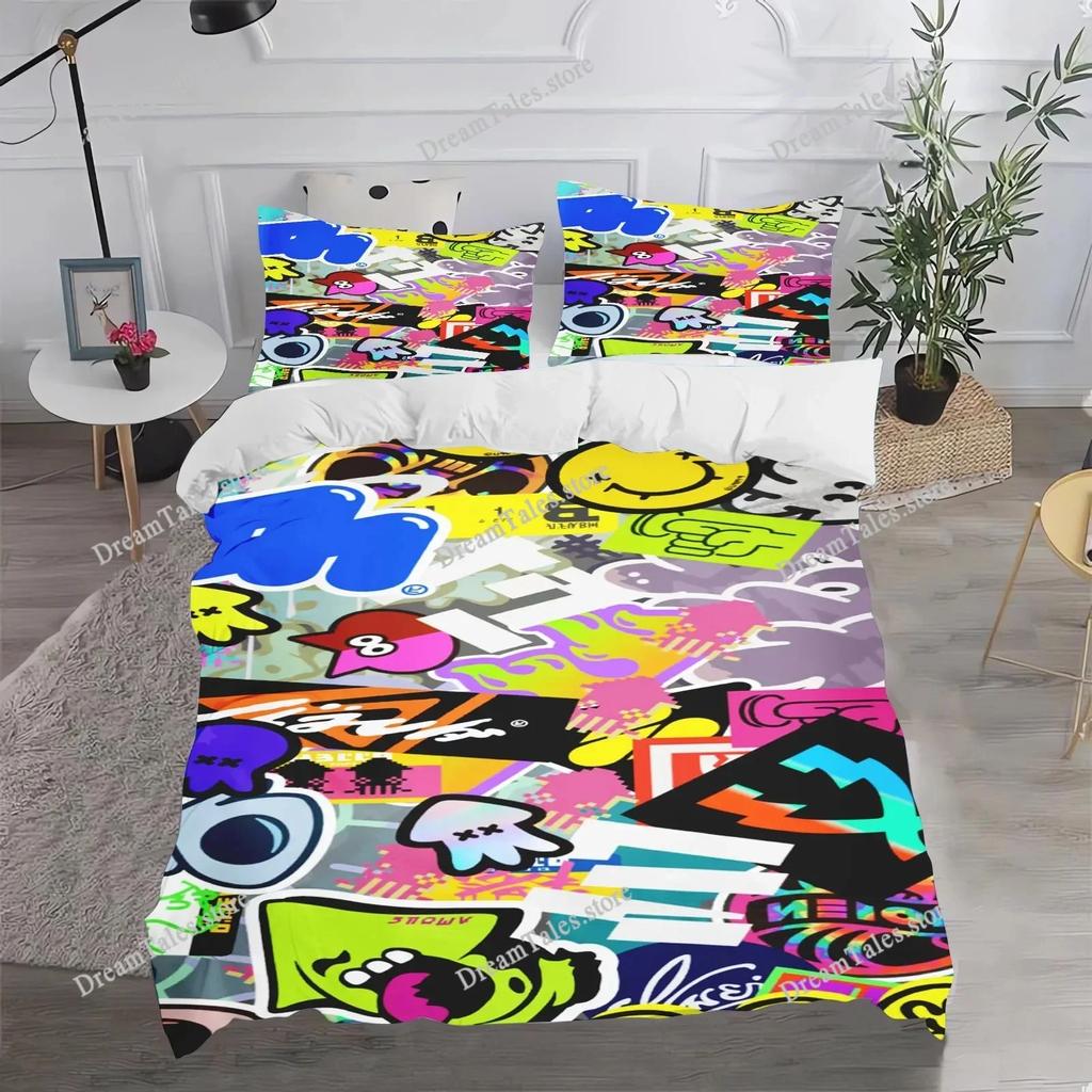 Fashion Game Splatoon Bedding Sets Comforter Duvet Cover Pillow Case Sets Single Double Large Size Bedroom Decoration029