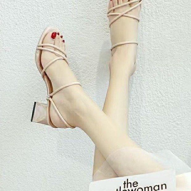 Sandals Girl 2025 New Thick Heel High Heel Two Wear Square Heel Middle Heel Strap Summer Fairy Style Skirt Shoes
