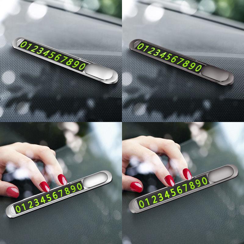 Luminous Zinc Alloy Car Phone Number Plate – Creative Metal Temporary Parking Sign Ornament
