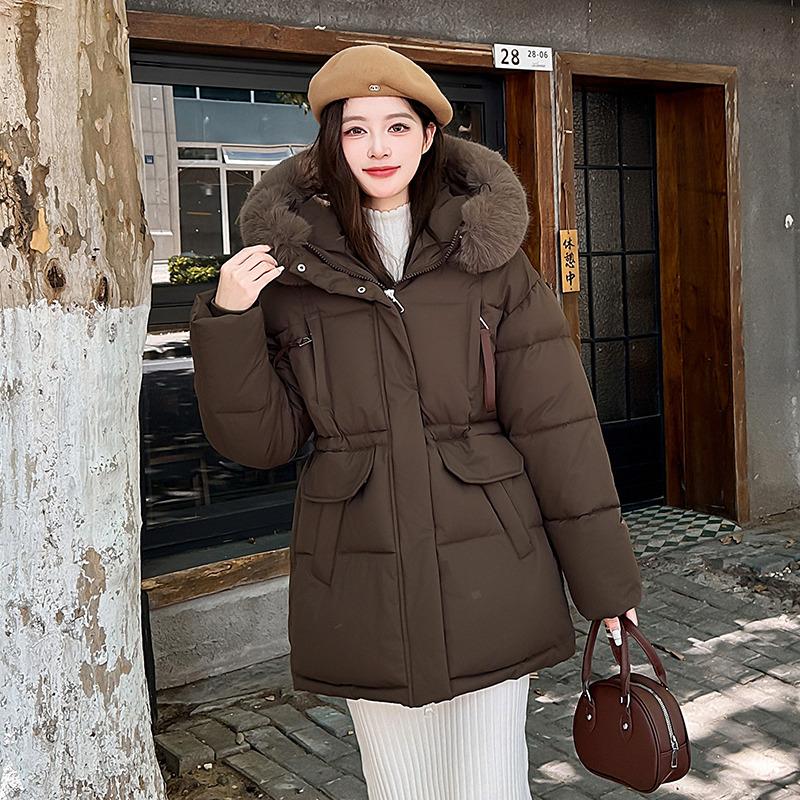 South East Asia down cotton-padded clothes new women's large fur collar cotton-padded jacket slim bread clothing thickened jacket medium and long