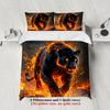 3pcs Panther Fire Bedding Sets 3D Printed Black Panther Anti-Slip Durable Duvet Cover Sets With Pillowcases No Filling