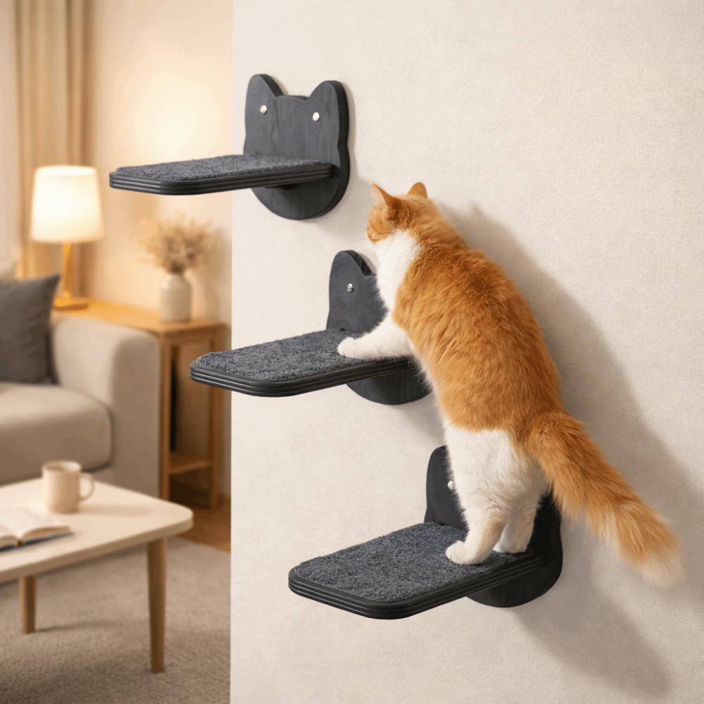 Wooden Wall Mounted Cat Tree Wear Resistant Cat Wall Shelves Cat Climbing Ladder Sleeping