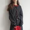 Autumn Korean O-neck Striped Cardigan Women Sweater Fashion Casual Long Sleeved Loose Knitted Jacket Office Elegant Tops Simple Clothes