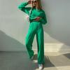Women Solid Color Long Sleeve O Neck Sweater Suit Autumn Winter Loose Top Wide Leg Pants