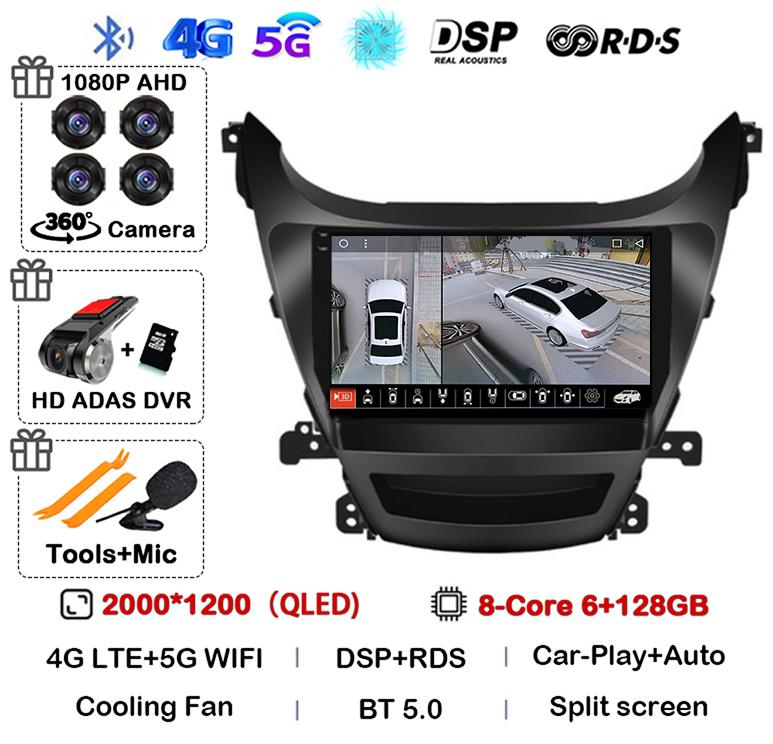 Android 14 Carplay Auto Car Radio For HYUNDAI ELANTRA 2011 2012 2013 2014 2015 2016 Multimedia Stereo Video Player GPS 4G WIFI