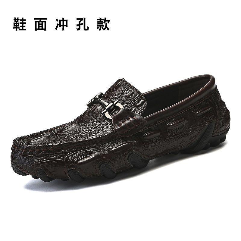 Men's shoes 2025 new fashion trend Doudou shoes one-pedal flat bottom low-top foot casual shoes crocodile pattern leather shoes