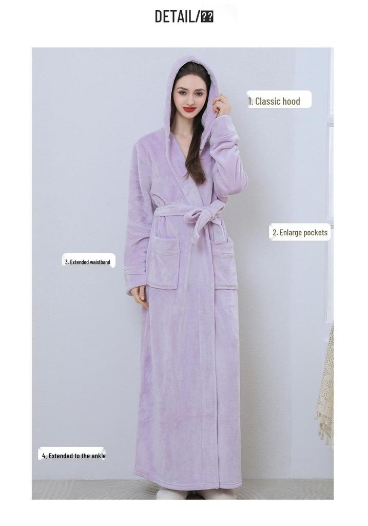 Matching Couple Hooded Flannel Bathrobes - Thick, Long Coral Fleece for Autumn/Winter