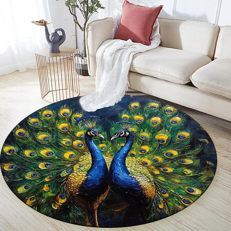 Павлин, распускающий хвост, Круглый ковер, Ковер для гостиной, спальни, дивана, игровой комнаты, Декор, Нескользящий коврик для пола 80cmx80cm