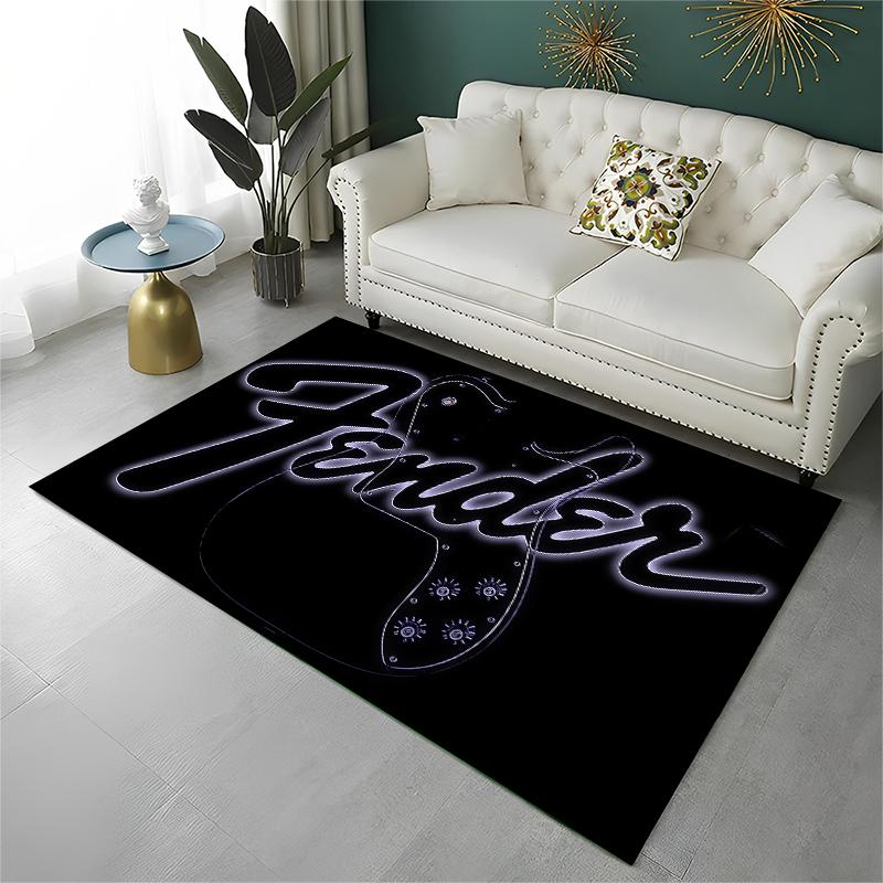 Retro Fender Logo Guitar Instruments Music Carpet Rug for Playroom Bedroom Living Room Sofa Home Decor,kid Area Rug Non-slip