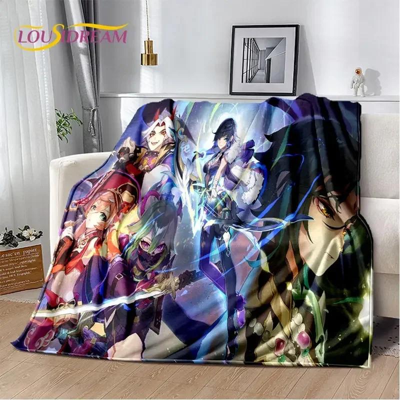 Genshin Impact Cartone Animato Gioco Coperta Morbida di Peluche, Coperta di Flanella Coperta da Lancio per Soggiorno Camera da Letto Letto Divano Copertura da Picnic Bambini