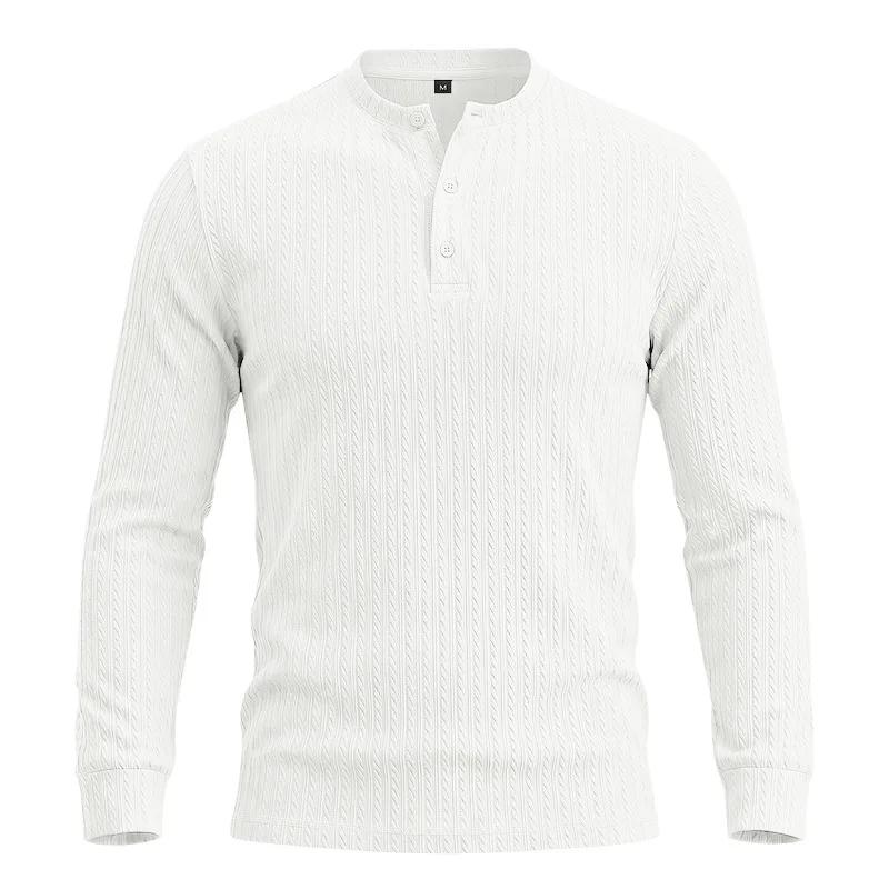 Spring Autumn Men's Knit T-Shirts Henry Collar Solid Color Striped Casual Tshirt Men Vintage Style Fashion Knitted Pullover Tees