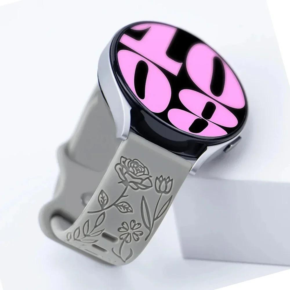 18mm 20mm 22mm Rose Engrave Band for Samsung Galaxy Watch 654 40mm 44mm Gear S3 Silicone Cute Strap Classic 43mm 45mm Active 2