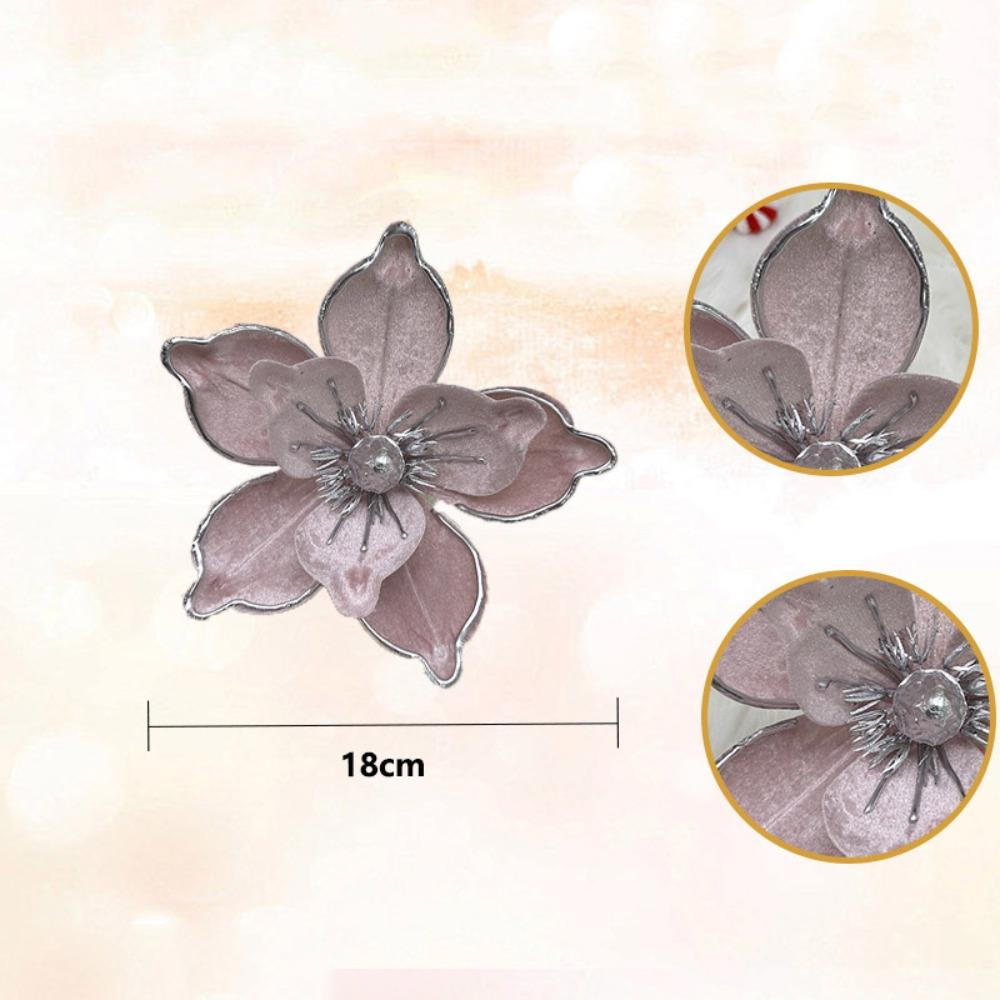 Flannel Fabric Christmas Artificial Flowers Plastic 18cm Glitter Fake Flower DIY Glitter Glitter Poinsettia