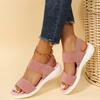 Damen-Sandalen aus elastischem Strickstoff mit Keilabsatz, zum Reinschlüpfen, leichte Wandersandalen, bequeme Sommerschuhe in Übergröße