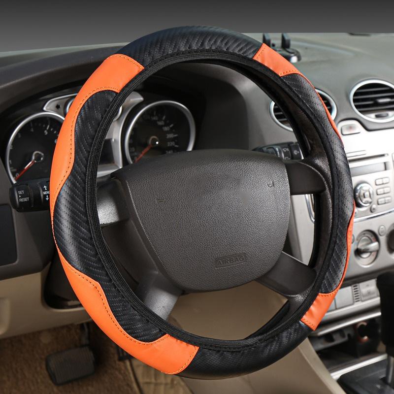 1pc, PU Carbon Fiber Leather Car Steering Wheel Cover, Without Inner Ring Suitable for 14.5-15 Inches of Automotive Supplies.
