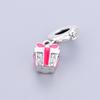 S925 Silver Pink Ribbon Gift Box Pendant Beaded Bracelet Necklace DIY Craft Jewelry Accessories Loose Beads
