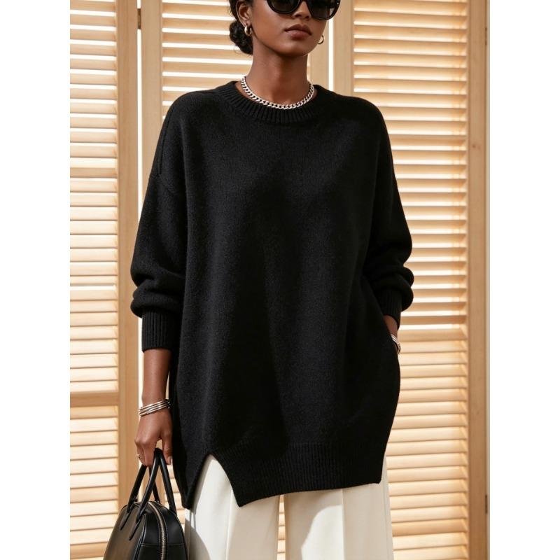 Women S Loose Fit Crew Neck Pullover Knit Sweater Autumn Winter
