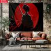 Samurai Warrior Red Moon Tapestry Japanese Anime Wall Art Decor For Bedroom Living Room Home Decor Ninja Sword Print