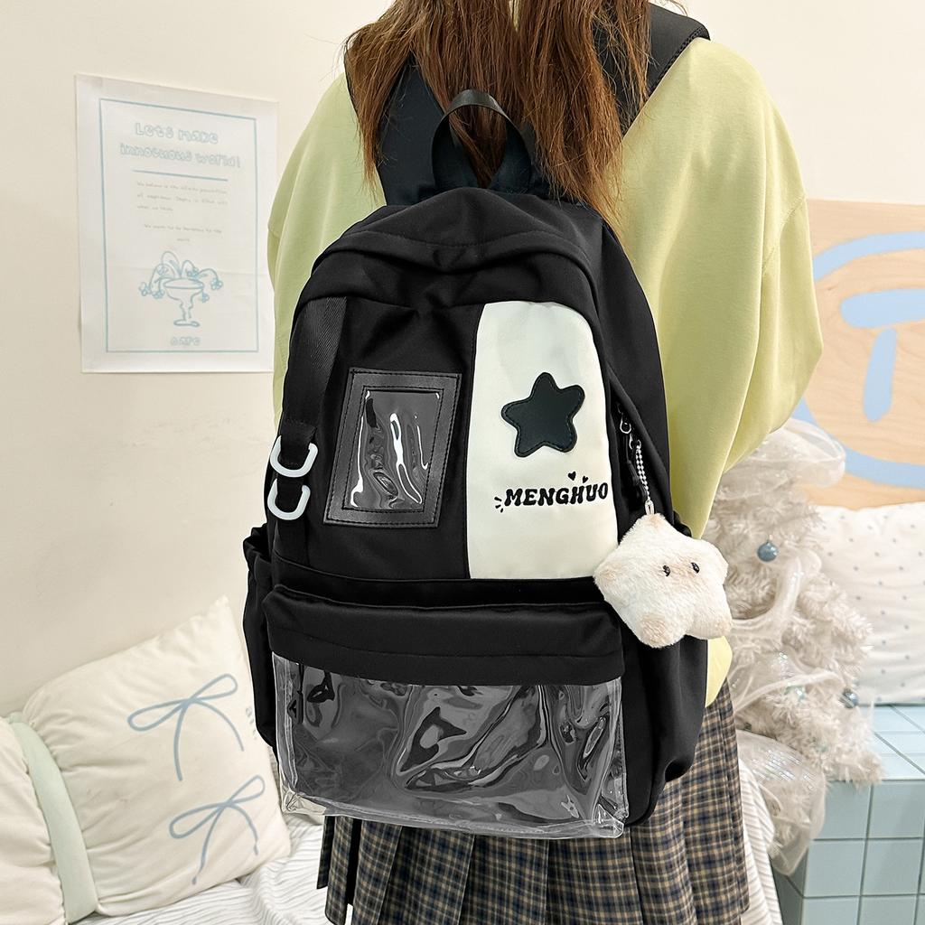 Schoolbag Japanese Ins Schoolbag Female Versatile Girl Backpack Cute High Value Backpack Large Capacity Transparent Pain Bag
