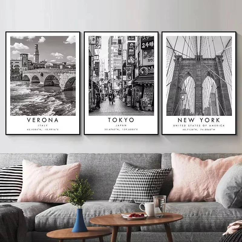 Famous Black and White Cities Verona Rome Punta Cana Florence Berlin Poster Travel Wall Art Canvas Painting Prints Home Decor