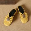 Fashion Aphixta Yellow 3.5cm High Heels Elegant Women Slides Round Toe Shallow Summer Dress Slides Sexy Bow Heels Shoes Plus Size 44
